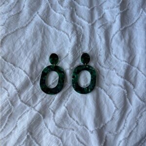 Elegant Green Oval Drop Dangle Earrings Marble Design